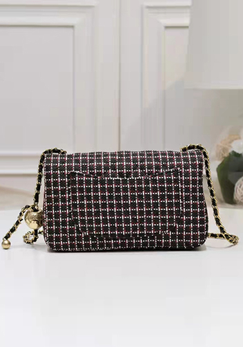 Adele Flap Tweed Long Bag With Adjusting Ball Black