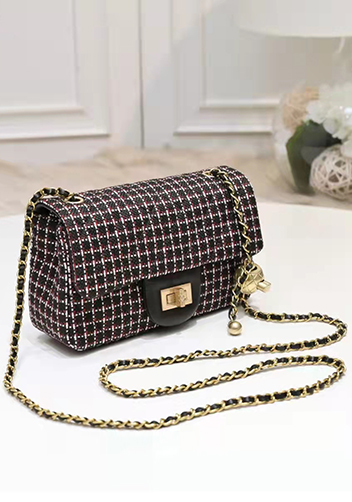 Adele Flap Tweed Long Bag With Adjusting Ball Black