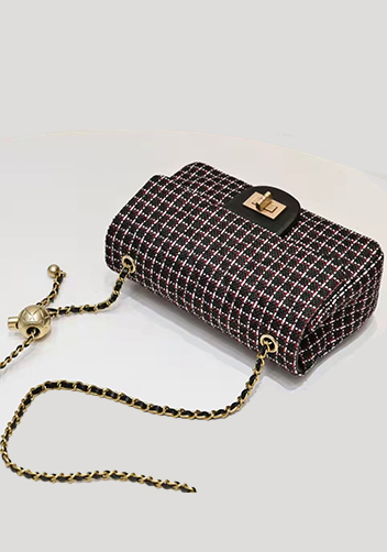 Adele Flap Tweed Long Bag With Adjusting Ball Black