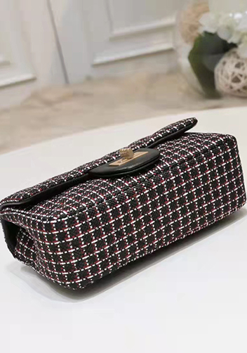 Adele Flap Tweed Long Bag With Adjusting Ball Black