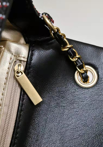 Adele Flap Tweed Long Bag With Adjusting Ball Black