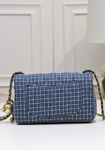 Adele Flap Tweed Long Bag With Adjusting Ball Blue