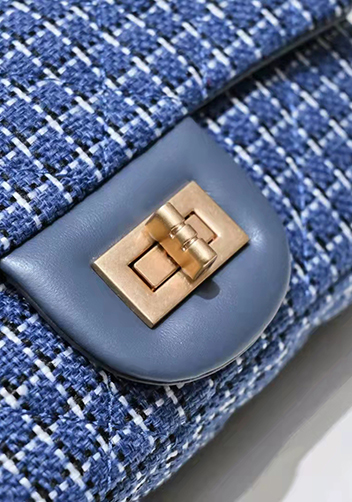 Adele Flap Tweed Long Bag With Adjusting Ball Blue