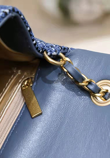 Adele Flap Tweed Long Bag With Adjusting Ball Blue