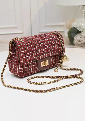 Adele Flap Tweed Long Bag With Adjusting Ball Burgundy
