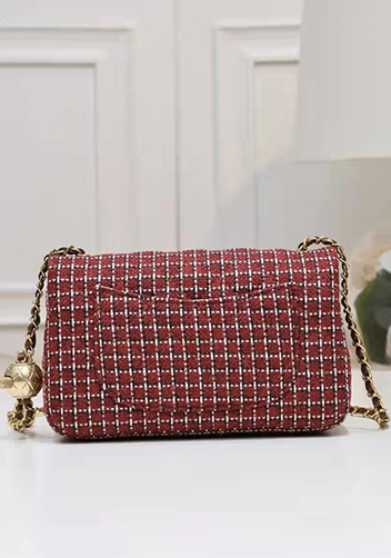 Adele Flap Tweed Long Bag With Adjusting Ball Burgundy