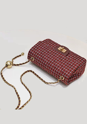 Adele Flap Tweed Long Bag With Adjusting Ball Burgundy