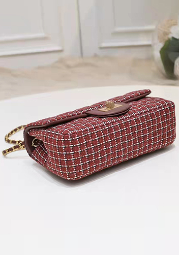 Adele Flap Tweed Long Bag With Adjusting Ball Burgundy