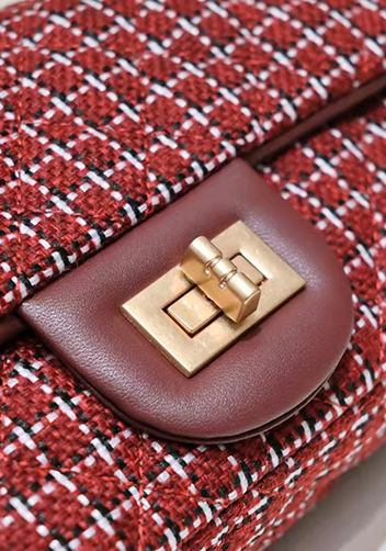 Adele Flap Tweed Long Bag With Adjusting Ball Burgundy