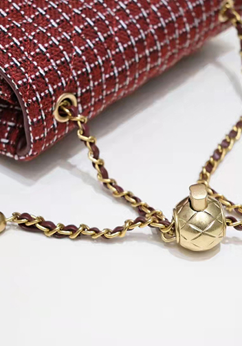 Adele Flap Tweed Long Bag With Adjusting Ball Burgundy