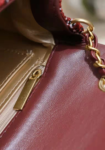 Adele Flap Tweed Long Bag With Adjusting Ball Burgundy
