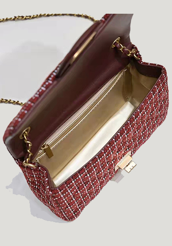 Adele Flap Tweed Long Bag With Adjusting Ball Burgundy