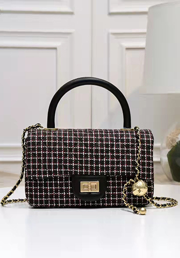 Adele Flap Tweed Bag With Adjusting Ball Black