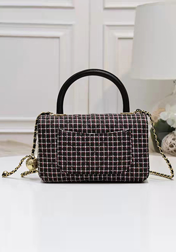 Adele Flap Tweed Bag With Adjusting Ball Black