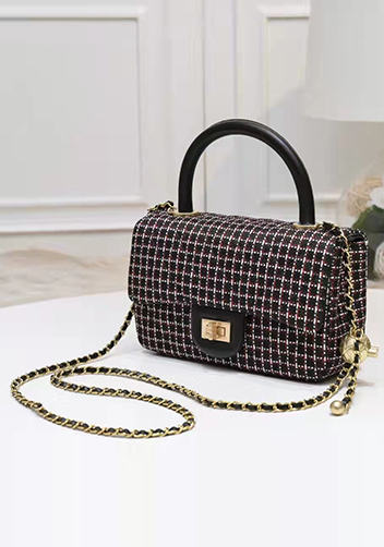 Adele Flap Tweed Bag With Adjusting Ball Black