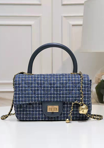 Adele Flap Tweed Bag With Adjusting Ball Blue