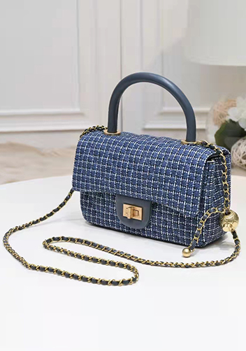 Adele Flap Tweed Bag With Adjusting Ball Blue