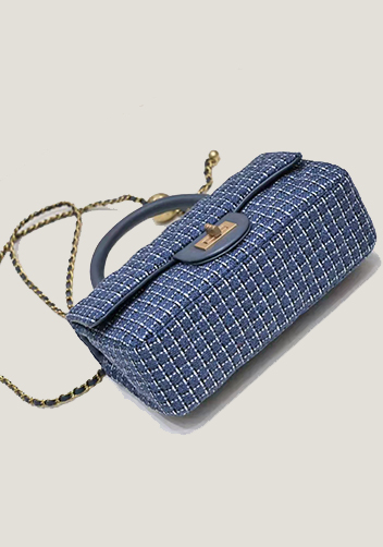 Adele Flap Tweed Bag With Adjusting Ball Blue