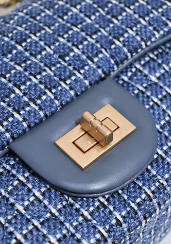 Adele Flap Tweed Bag With Adjusting Ball Blue