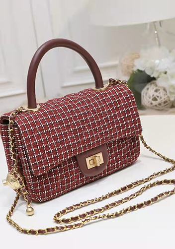 Adele Flap Tweed Bag With Adjusting Ball Burgundy