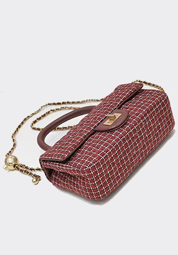 Adele Flap Tweed Bag With Adjusting Ball Burgundy