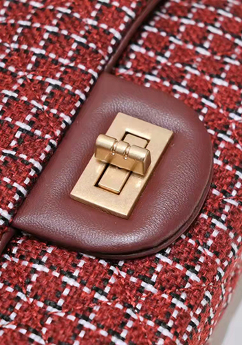 Adele Flap Tweed Bag With Adjusting Ball Burgundy