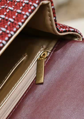 Adele Flap Tweed Bag With Adjusting Ball Burgundy