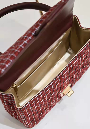 Adele Flap Tweed Bag With Adjusting Ball Burgundy