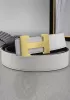 H GOLD BUCKLE LEATHER BELT WHITE FOR MEN