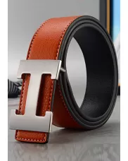 H SILVER BUCKLE LEATHER BELT BROWN FOR MEN