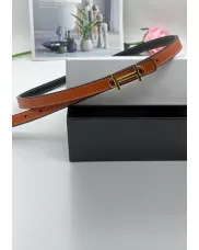 H GOLD BUCKLE LEATHER BELT BROWN FOR WOMEN