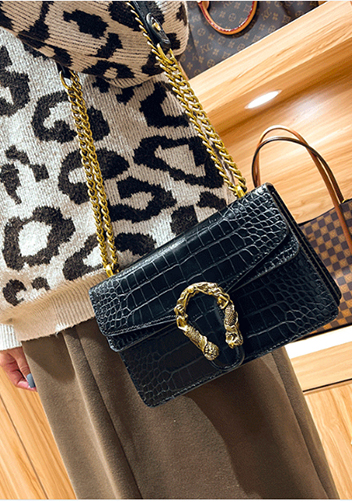 Jess Faux Croc Leather Shoulder Bag Black