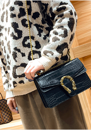 Jess Faux Croc Leather Shoulder Bag Black