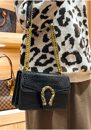 Jess Faux Croc Leather Shoulder Bag Black