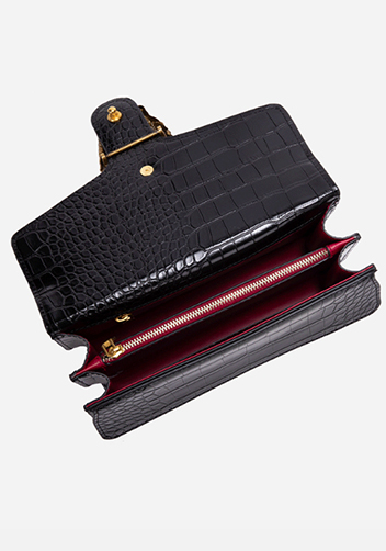 Jess Faux Croc Leather Shoulder Bag Black