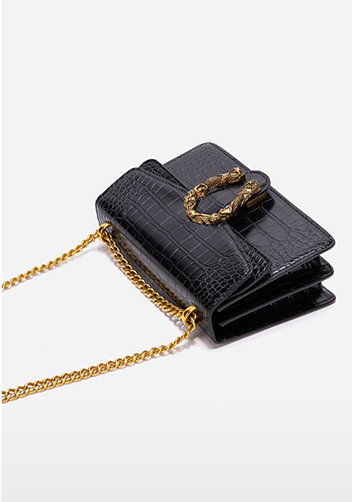 Jess Faux Croc Leather Shoulder Bag Black