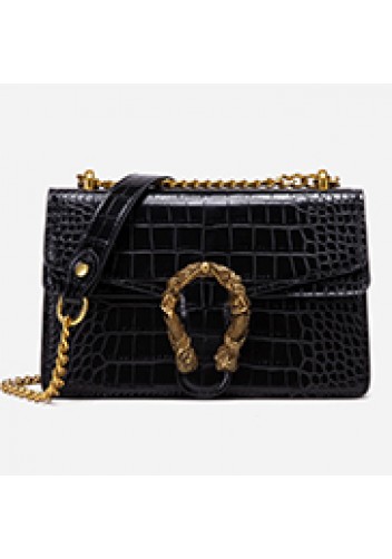 Jess Faux Croc Leather Shoulder Bag Black