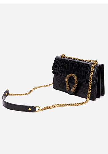 Jess Faux Croc Leather Shoulder Bag Black