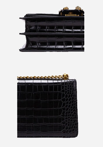 Jess Faux Croc Leather Shoulder Bag Black
