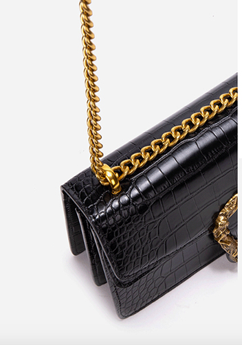 Jess Faux Croc Leather Shoulder Bag Black