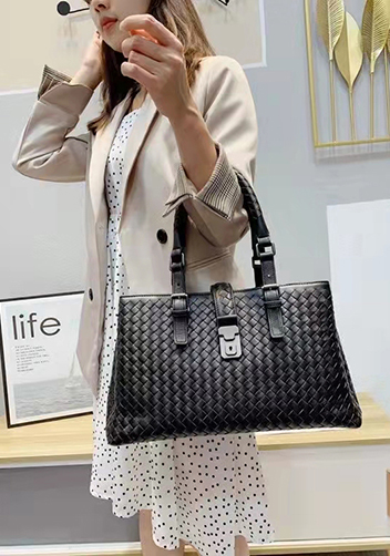 Mia Woven Leather Shoulder Bag Black