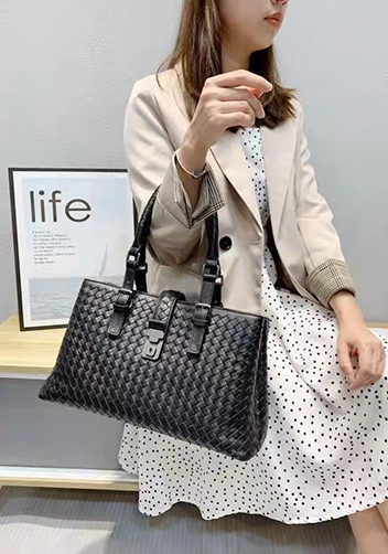 Mia Woven Leather Shoulder Bag Black
