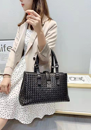 Mia Woven Leather Shoulder Bag Black