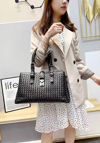 Mia Woven Leather Shoulder Bag Black