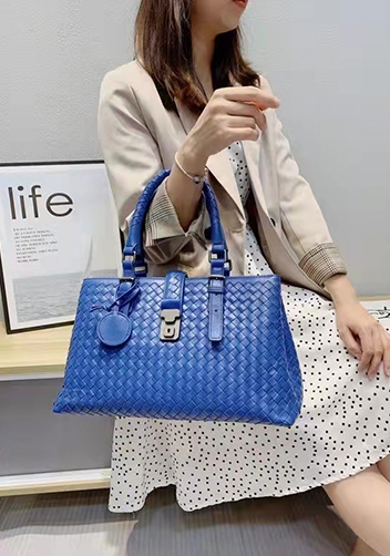 Mia Woven Leather Shoulder Bag Electric Blue