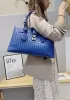 Mia Woven Leather Shoulder Bag Electric Blue