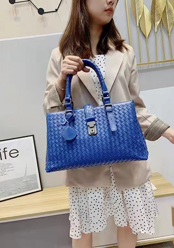 Mia Woven Leather Shoulder Bag Electric Blue