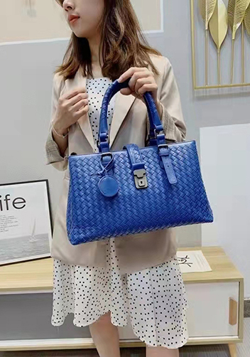 Mia Woven Leather Shoulder Bag Electric Blue
