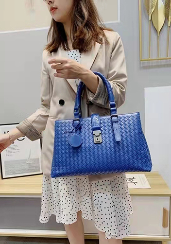 Mia Woven Leather Shoulder Bag Electric Blue