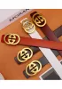DOUBLE SYMBOL GOLD BUCKLE LEATHER BELT BROWN